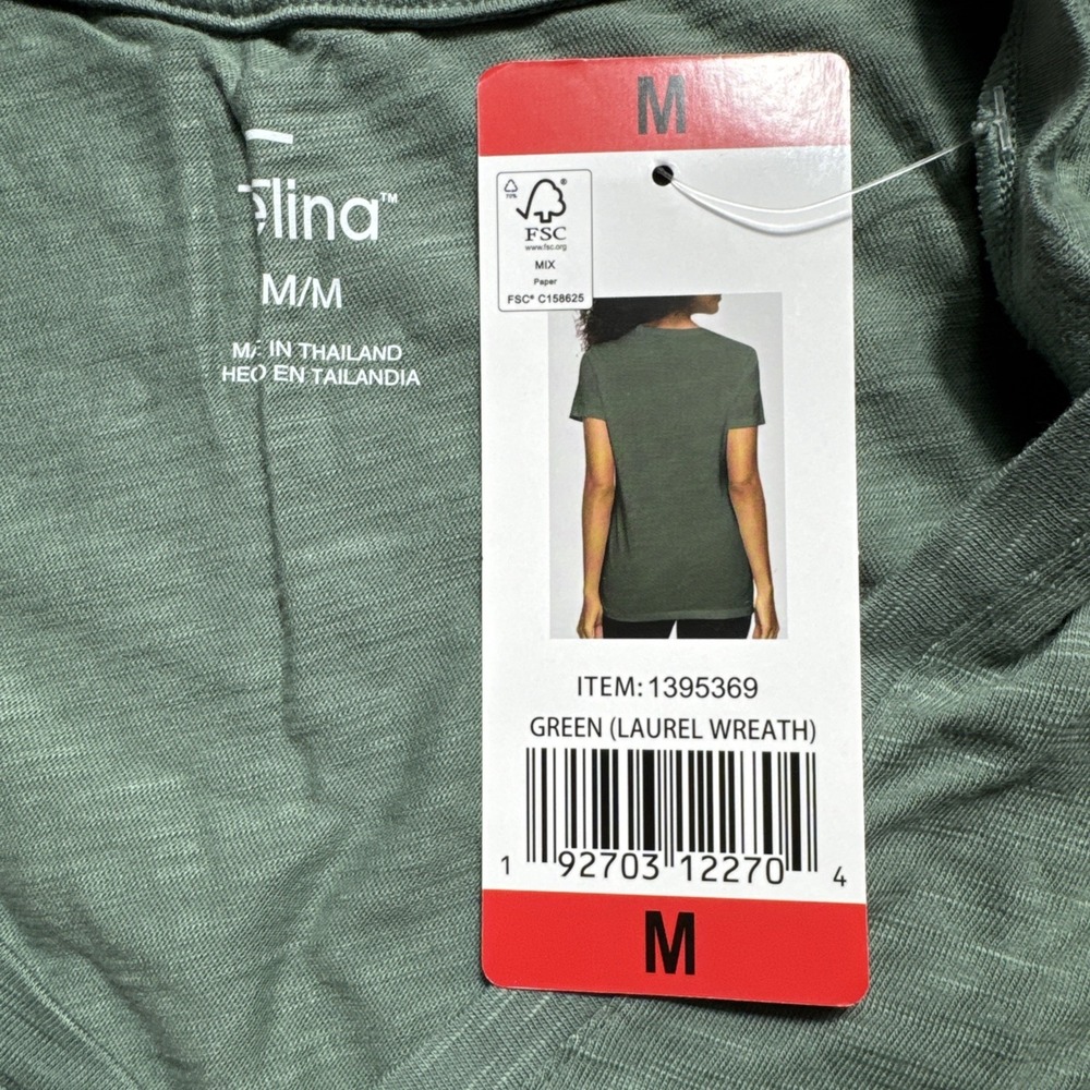 Felina Womens V-Neck Short Sleeve Slub Knit Tee Laurel Wreath‎ Green M C5024RS - Picture 6 of 8